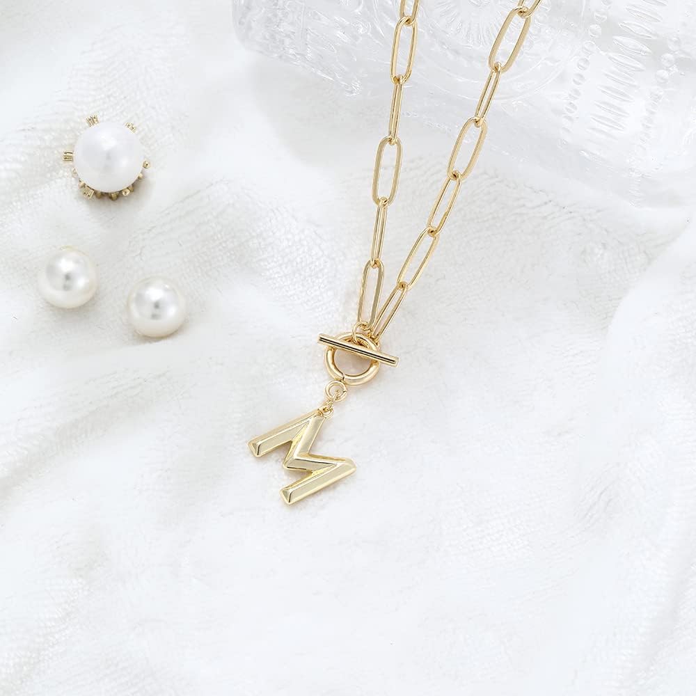 Women's Hip Hop Style A-Z Initial Necklace - OT Buckle Adjustable Thick Brass Chain, Personalized Alphabet Pendant