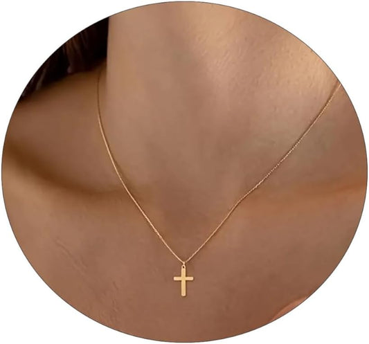 Two-Tone Cross Necklace, 14K Gold & Silver Plated Minimalist Dainty Chain, Religious Gift & Everyday Jewelry for Women