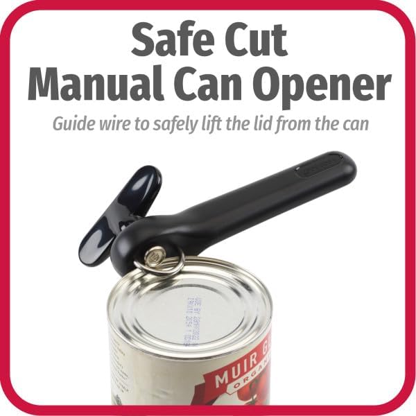 Can Opener, Safe Cut Manual Can Opener, no Sharp Can Edges, Black