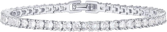 14K Gold Plated 3mm Cubic Zirconia Classic Tennis Bracelet | Gold Bracelets for Women | Size 6.5-7.5 Inch