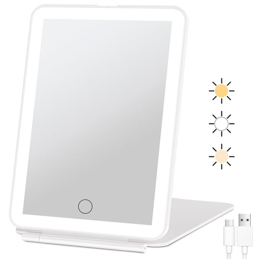 Rechargeable Travel Makeup Mirror with 72 Led Lights, Tabletop LED Folding Cosmetic Vanity Mirror