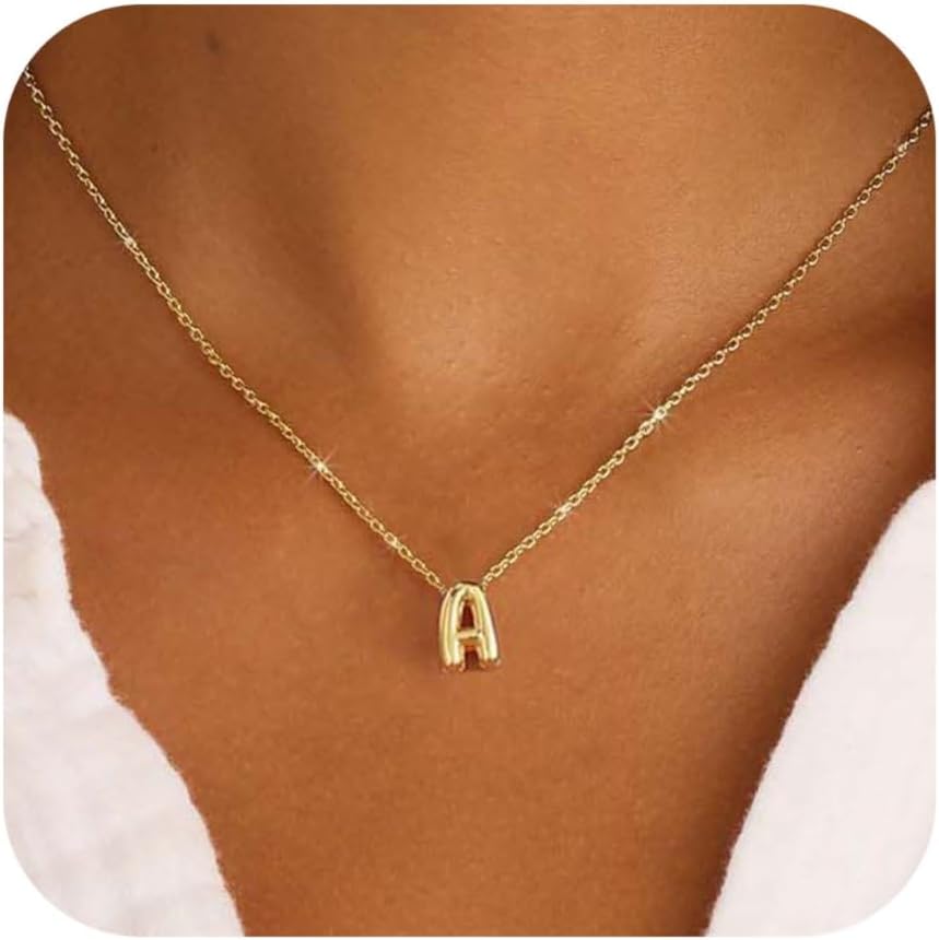 Personalized Initial Necklace for Women - Bubble Letter Charm in Gold/Silver, Dainty Cute Non-Tarnish Jewelry, Teen Gift
