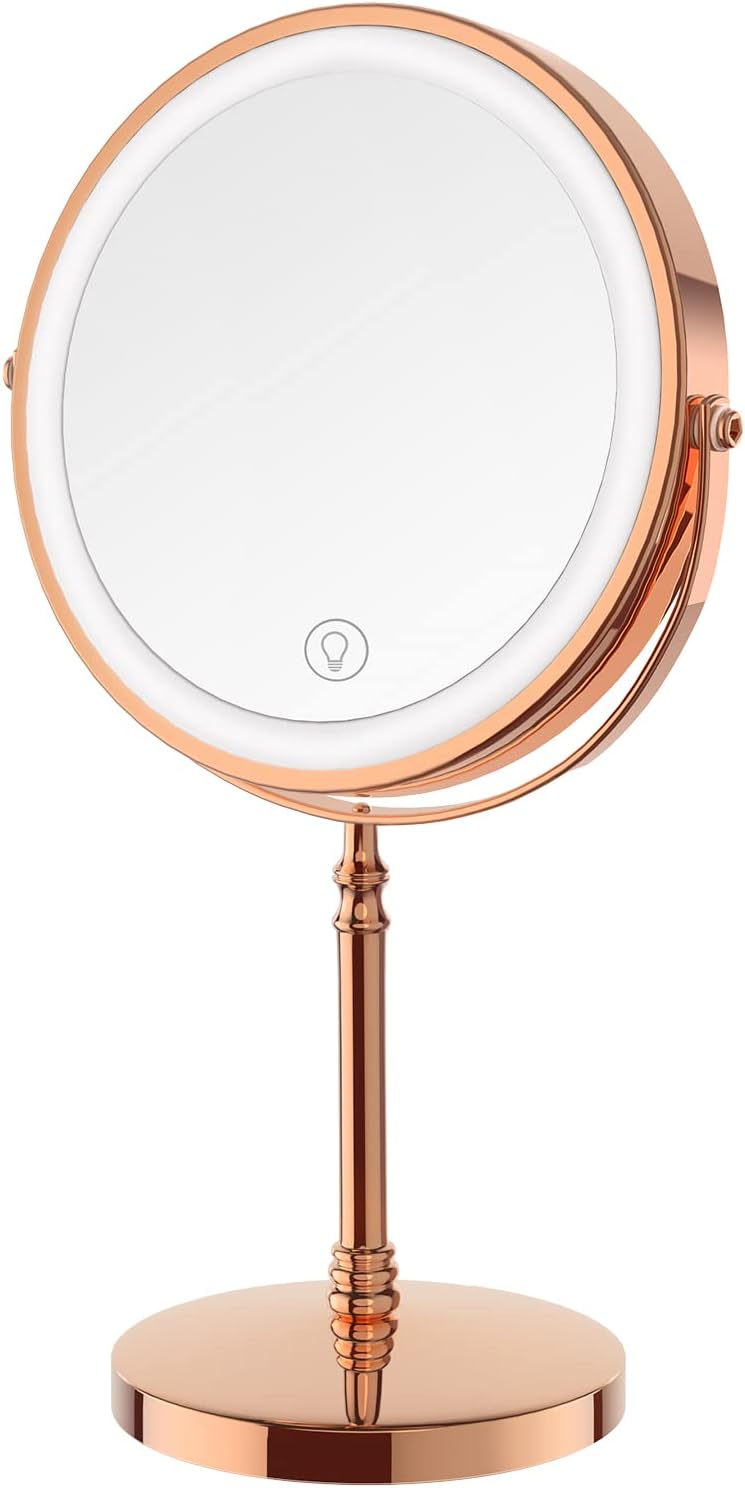Lighted Makeup Mirror, 3000 mAh Rechargeable Double Sided Magnifying Vanity Mirror with 3 Colors, 1x/10x, 360° Rotation