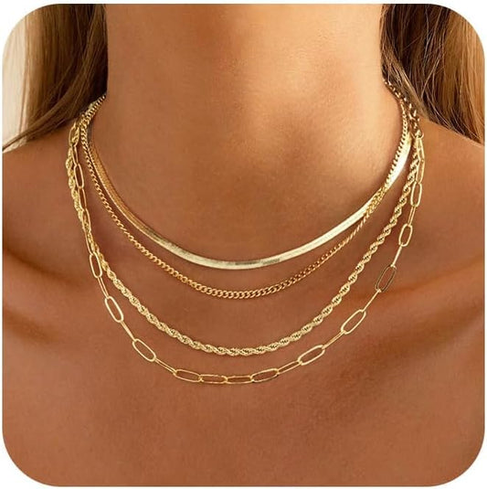 14K Gold/Sterling Silver Layered Necklace Set - Stackable Pendants (Pearl/Cross/Disc) & Chains (Cuban/Paperclip/Snake)