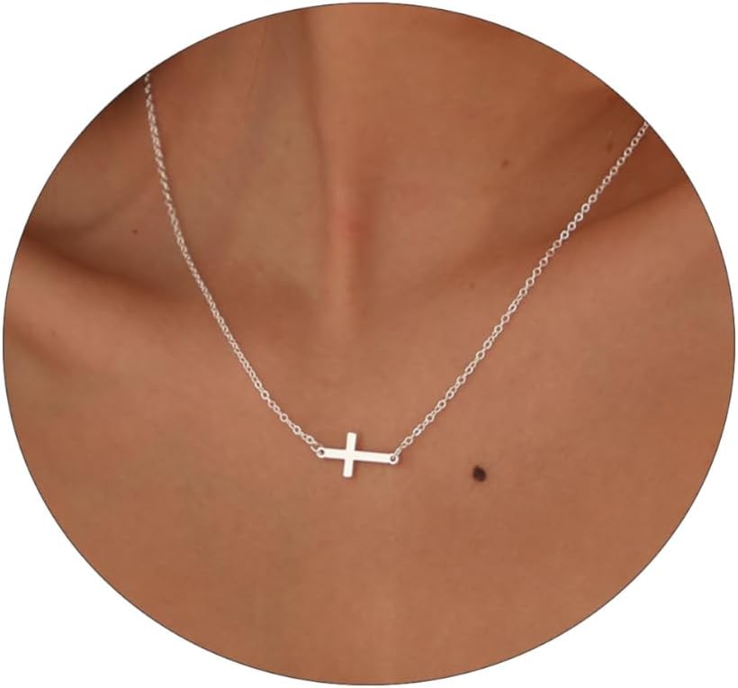 Two-Tone Cross Necklace, 14K Gold & Silver Plated Minimalist Dainty Chain, Religious Gift & Everyday Jewelry for Women