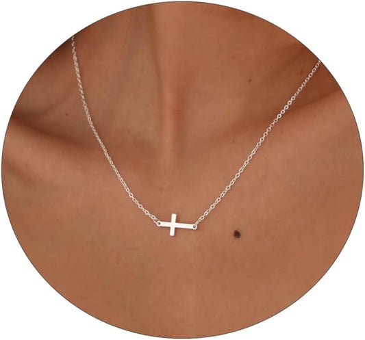 Two-Tone Cross Necklace, 14K Gold & Silver Plated Minimalist Dainty Chain, Religious Gift & Everyday Jewelry for Women