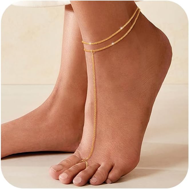 Ankle Bracelets for Women, Glitter Waterproof Adjustable Anklet for Women, 14K Gold Plated/Sterling Silver Layered Anklets, Summer Beach Anklet Jewelry for Women Gift