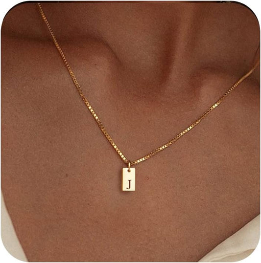 Personalized Initial Necklace: 14K Gold Plated Dainty Letter Name Pendant for Women, Custom Tag Jewelry