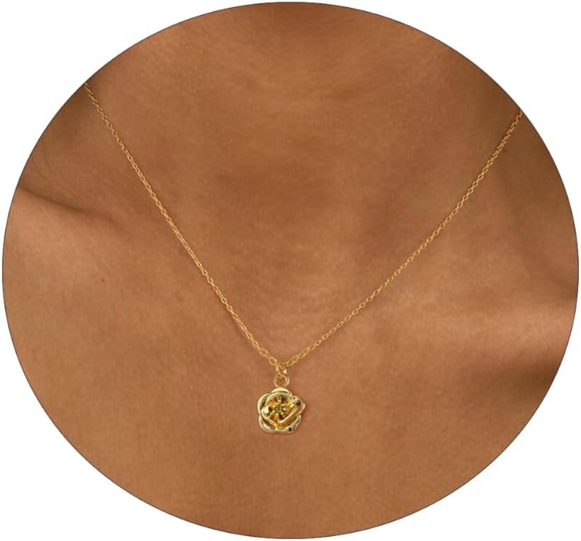 Dainty Birth Flower Necklace with Emerald Birthstone, 14K Gold Plated Cubic Zirconia Pendant, Birthday Gift for Women