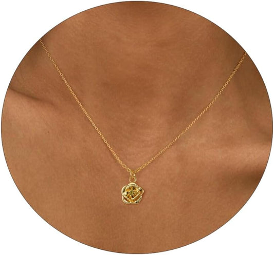 Dainty Birth Flower Necklace with Emerald Birthstone, 14K Gold Plated Cubic Zirconia Pendant, Birthday Gift for Women