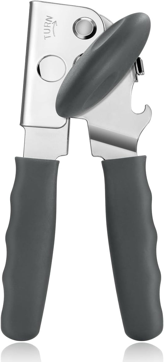 Can Opener Manual Heavy Duty, Solid Steel Hand Manual Can Open with Magnet for Kitchen Camping, Gray