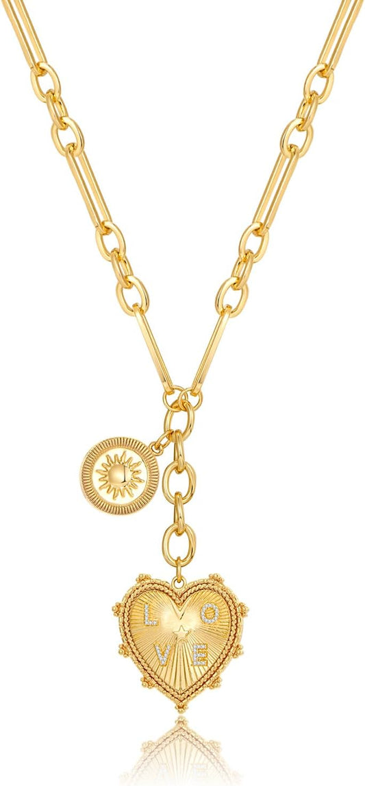 18K Gold Plated Coin Lion Head Pendant Necklace Chunky Paperclip Choker Necklace for Gifts on Birthday Holidays for Women Girls