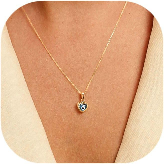 Evil Eye Necklace: 14K Gold Plated Blue CZ Diamond Boho Pendant for Women, Protection Gift