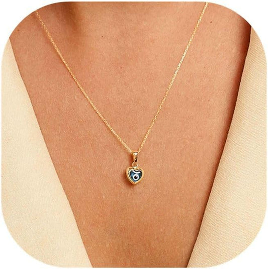 Evil Eye Necklace: 14K Gold Plated Blue CZ Diamond Boho Pendant for Women, Protection Gift