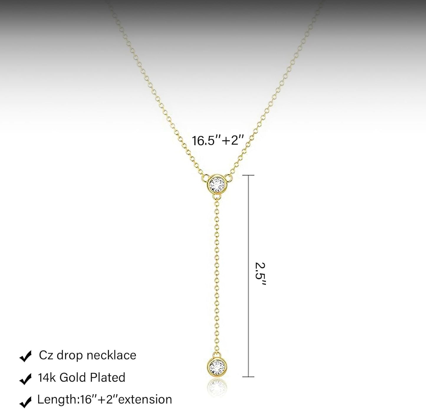 14K Gold Plated/Silver Lariat Necklace - Y-Shaped Layered Beaded Chain for Women