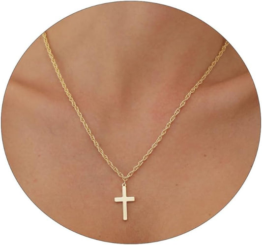 Cross Necklace for Women: 14K Gold & Silver Plated, Minimalist Dainty Religious Pendant, Daily Wear Jewelry Gift