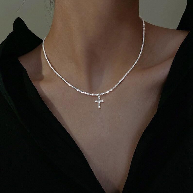 Two-Tone Cross Necklace, 14K Gold & Silver Plated Minimalist Dainty Chain, Religious Gift & Everyday Jewelry for Women