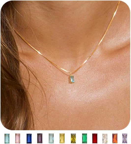 Emerald Birthstone Necklace, 14K Gold Plated Dainty Pendant for Women & Mothers, Green Cubic Zirconia Birthday Gift Jewelry