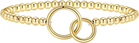 Gold Bracelets for Women 14K Gold Plated Beaded Bracelets Gold Stretch Bead Bracelet Handmade Ball Charm Bracelet
