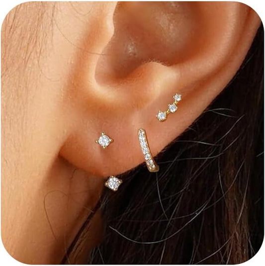 Gold Earrings for Women, 14k Gold Plated Dangle Huggie Earrings for Women Trendy Dainty Gold Hoop Earring Stacks