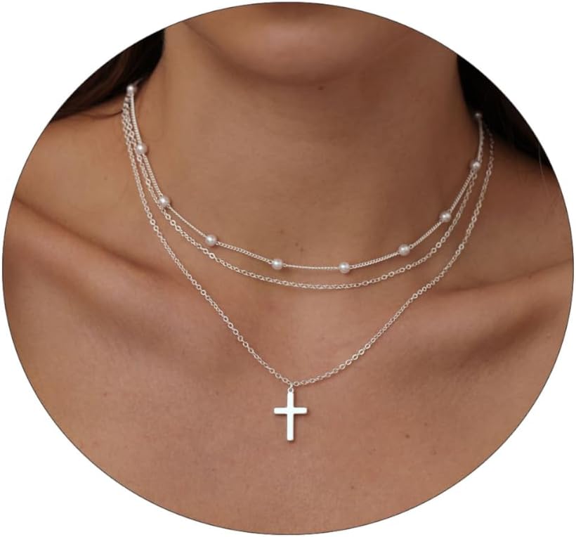 Two-Tone Cross Necklace, 14K Gold & Silver Plated Minimalist Dainty Chain, Religious Gift & Everyday Jewelry for Women