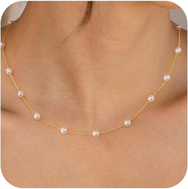 Dainty Handmade Layered Pearl Necklace: 14K Gold Plated Pendant & Chain for Women, Everyday Elegant Jewelry Gift