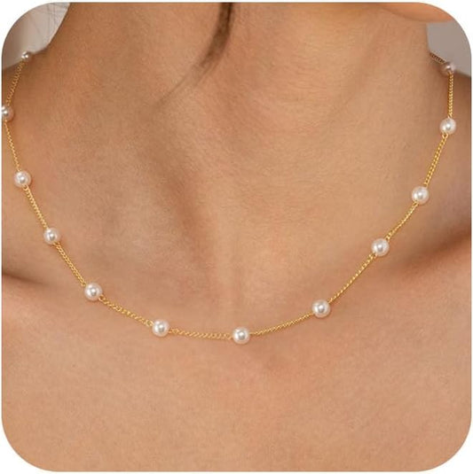 Dainty Handmade Layered Pearl Necklace: 14K Gold Plated Pendant & Chain for Women, Everyday Elegant Jewelry Gift