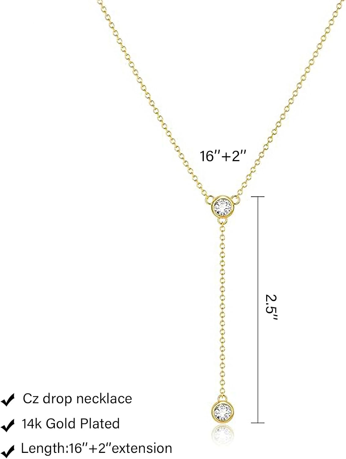 Lariat Gold Necklace for Women: Dainty 14K Gold Plated/Silver Y-Shaped Beaded Drop Chain, Trendy Gift