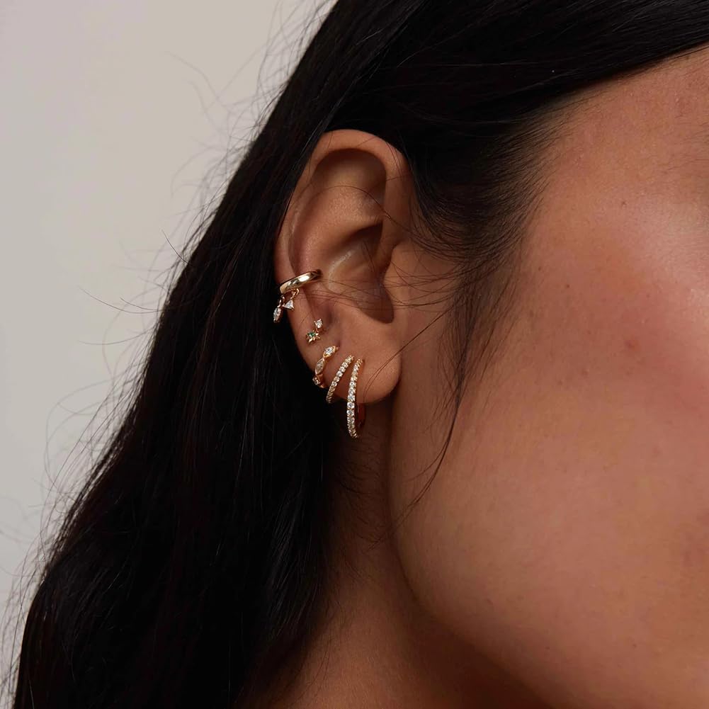 14K Gold Plated Triple Huggie Illusion Stud Earrings | Double Huggie Hoop Earrings for One Hole | Gold Hoop Earrings for Women
