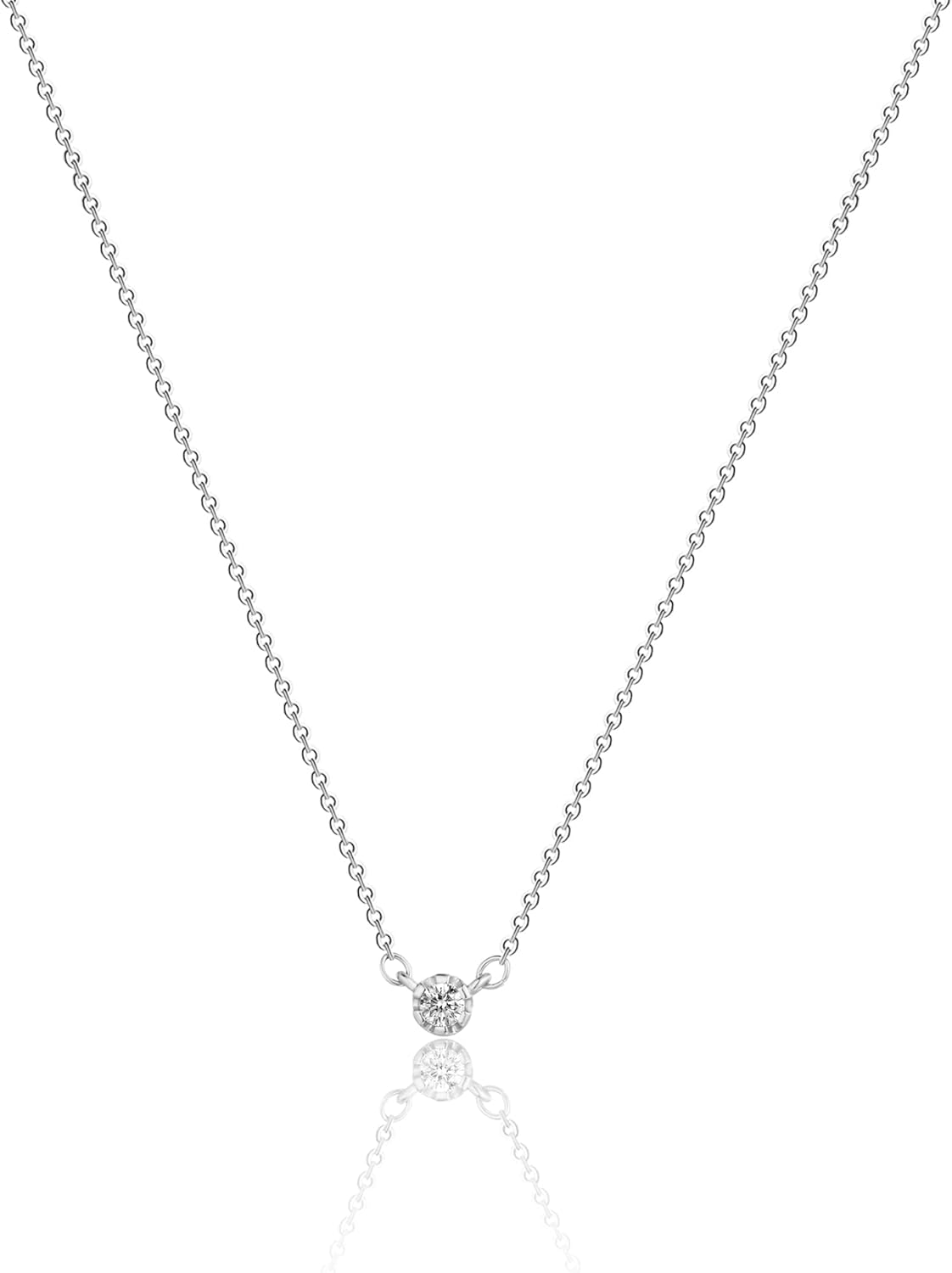 14K Gold Plated Solitaire Pendant Necklace - Round CZ Diamond Choker for Women