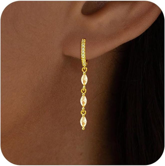 Gold Earrings for Women Trendy, Simple Dainty 14K Gold Plated Paperclip Square Chain Link Dangle Pin Stud Huggie Earrings Lightweight