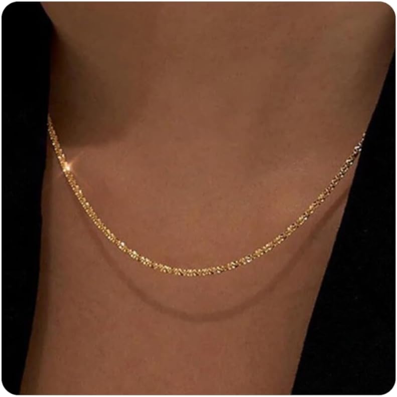 Dainty Gold Chain Necklace For Women - 18K Gold Plated Coin Disc Choker With Beaded & Paper Clip Layered Chain, Everyday Jewelry Gift
