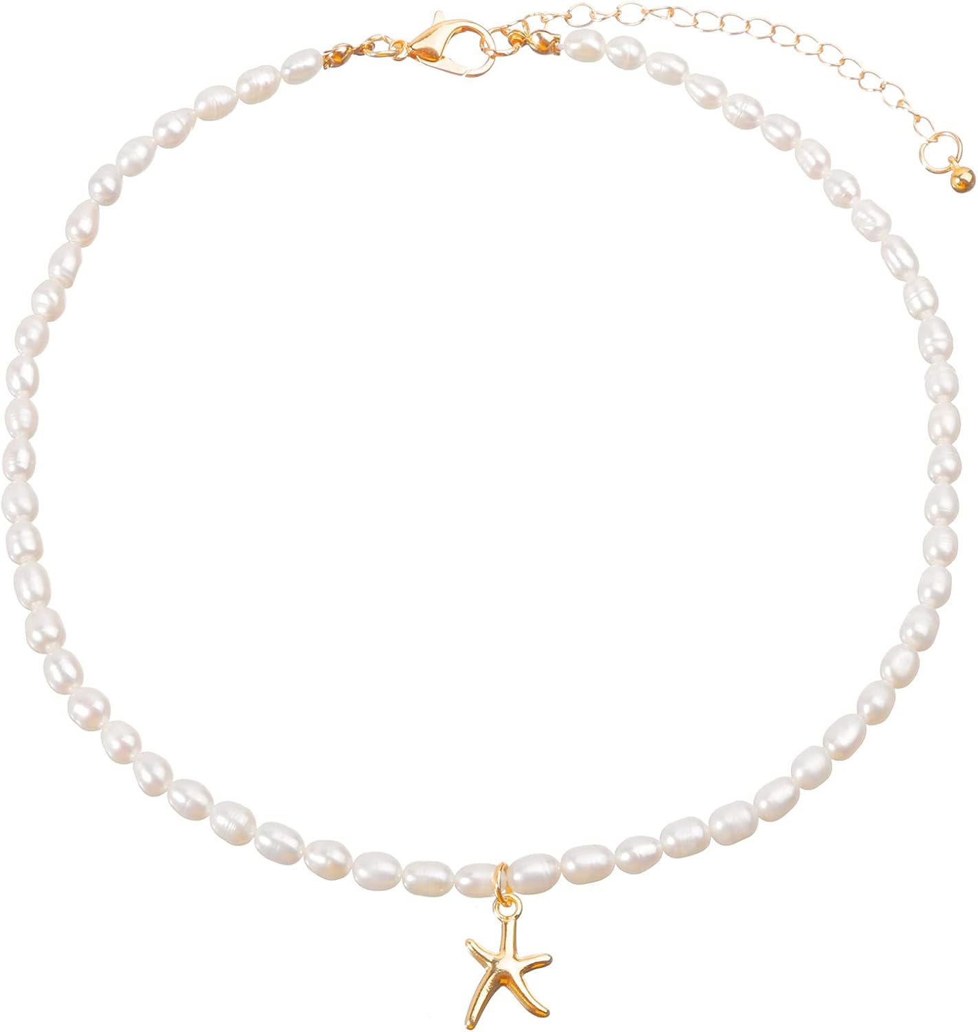 Women's Freshwater Pearl Choker Necklace, 14K Gold Plated Handmade Adjustable Boho Elegant Gift