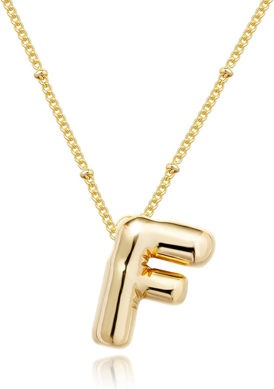Bubble Gold Letter Necklace, 14k Gold Plated Balloon Initial Pendant, Dainty Chunky Custom Name Necklace for Women