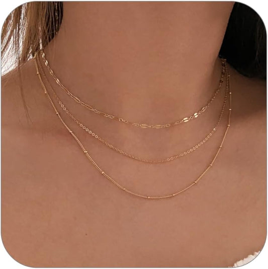 Waterproof Gold Necklace Set: 18K Gold Plated Stainless Steel, Non-Tarnish Layered Chains For Women, Dainty Stackable Jewelry Gift
