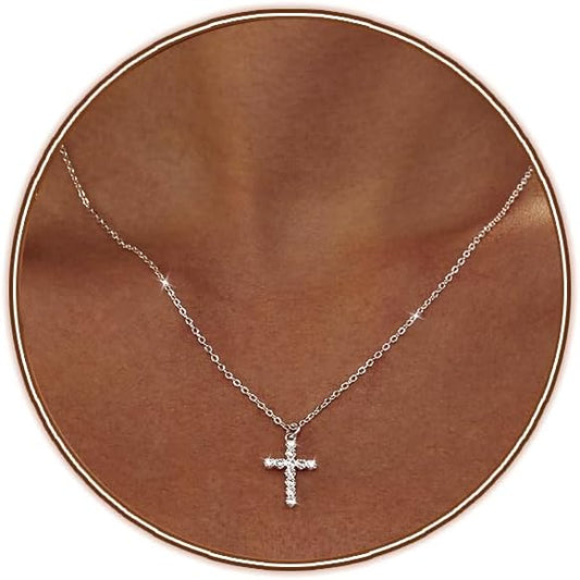 Cross Necklace - 18K Gold/Silver Plated With Cubic Zirconia, Simple Layered Design Dainty Religious Jewelry Gift For Women