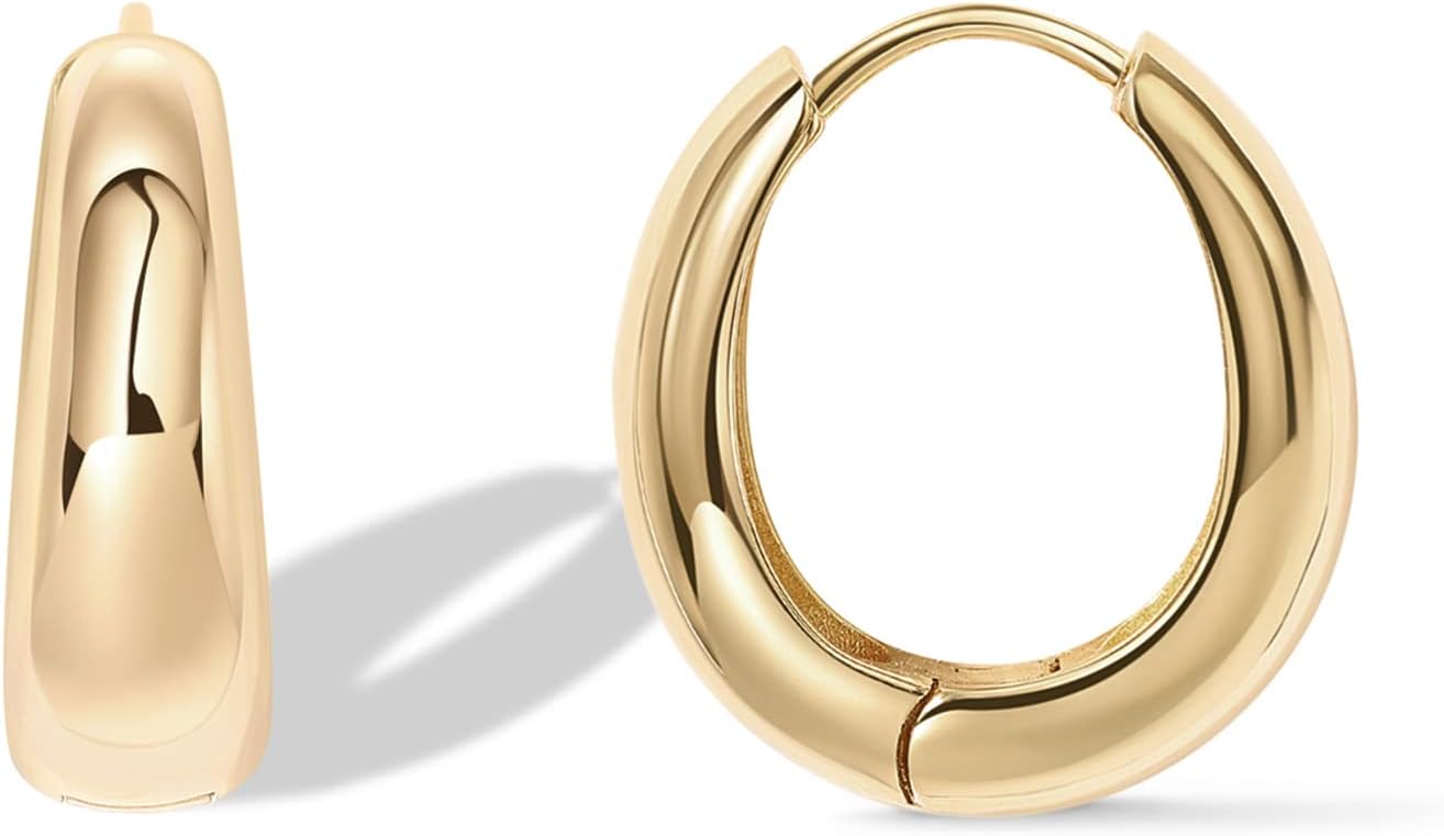 14K Gold Plated Sterling Silver Post Small Chunky Hoops Earrings | Thick Lightweight Gold Hoop Earrings for Women