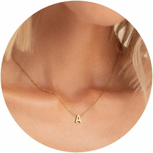 Initial Necklace: 18K Gold Plated Personalized Tiny Letter Name Pendant for Women