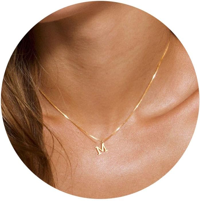 "14K Gold Plated Initial Necklace, Dainty A-Z Letter Pendant Choker, Personalized Monogram Name Jewelry, Trendy Minimalist Gift for Women"