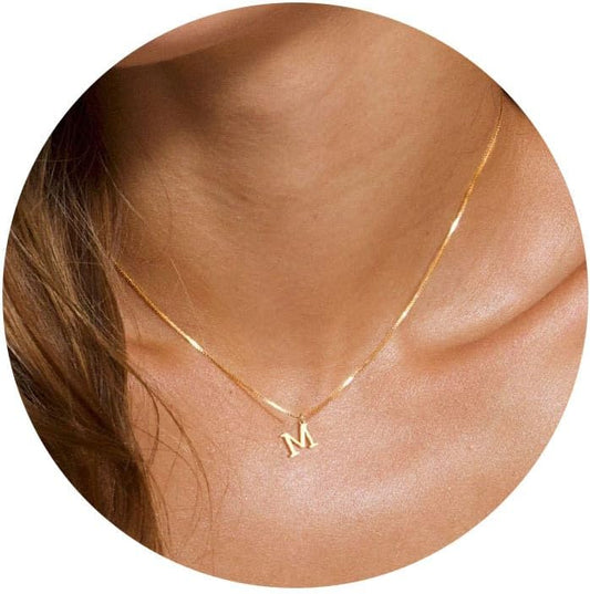 "14K Gold Plated Initial Necklace, Dainty A-Z Letter Pendant Choker, Personalized Monogram Name Jewelry, Trendy Minimalist Gift for Women"