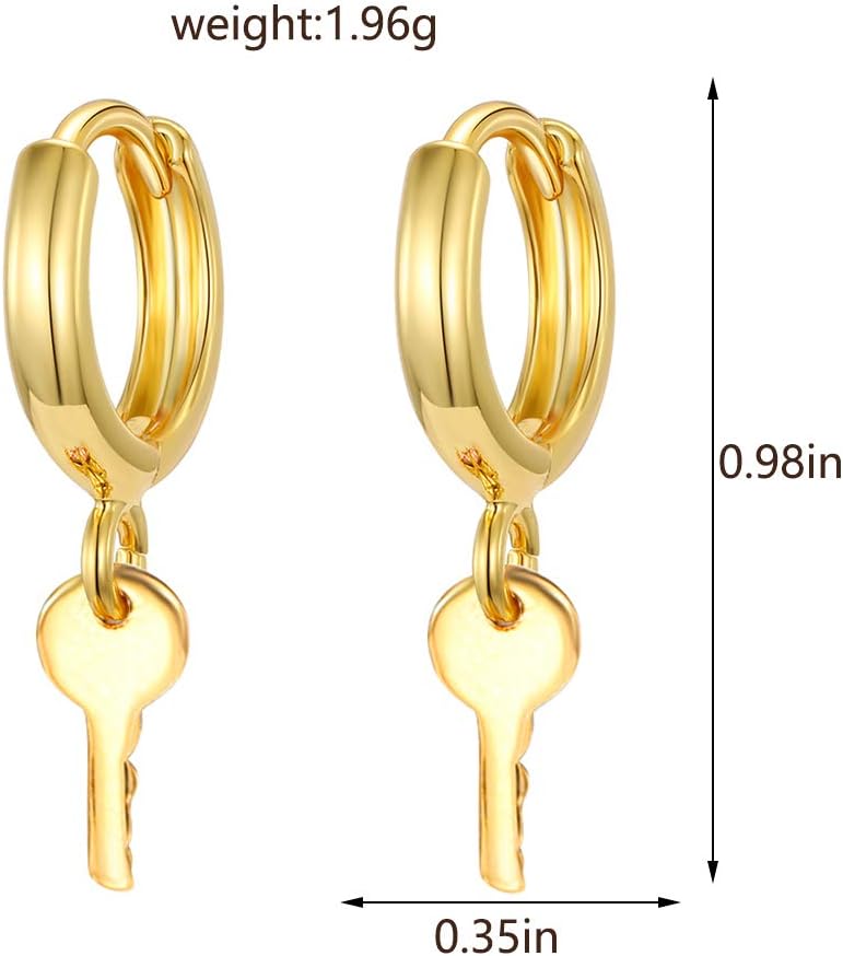 Gold Huggie Small Hoop Earrings with Charm Personalized /Star/Cross/Lock/Key 18k Gold Plated Crystal Drop Dangle Earrings for Women