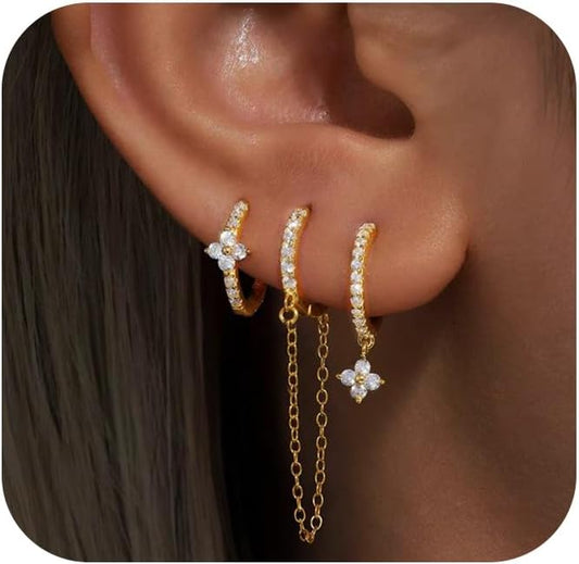 Small Gold Hoop Earrings Set for Women, 14K Gold Plated Lightweight Earrings Sets for Multiple Piercing