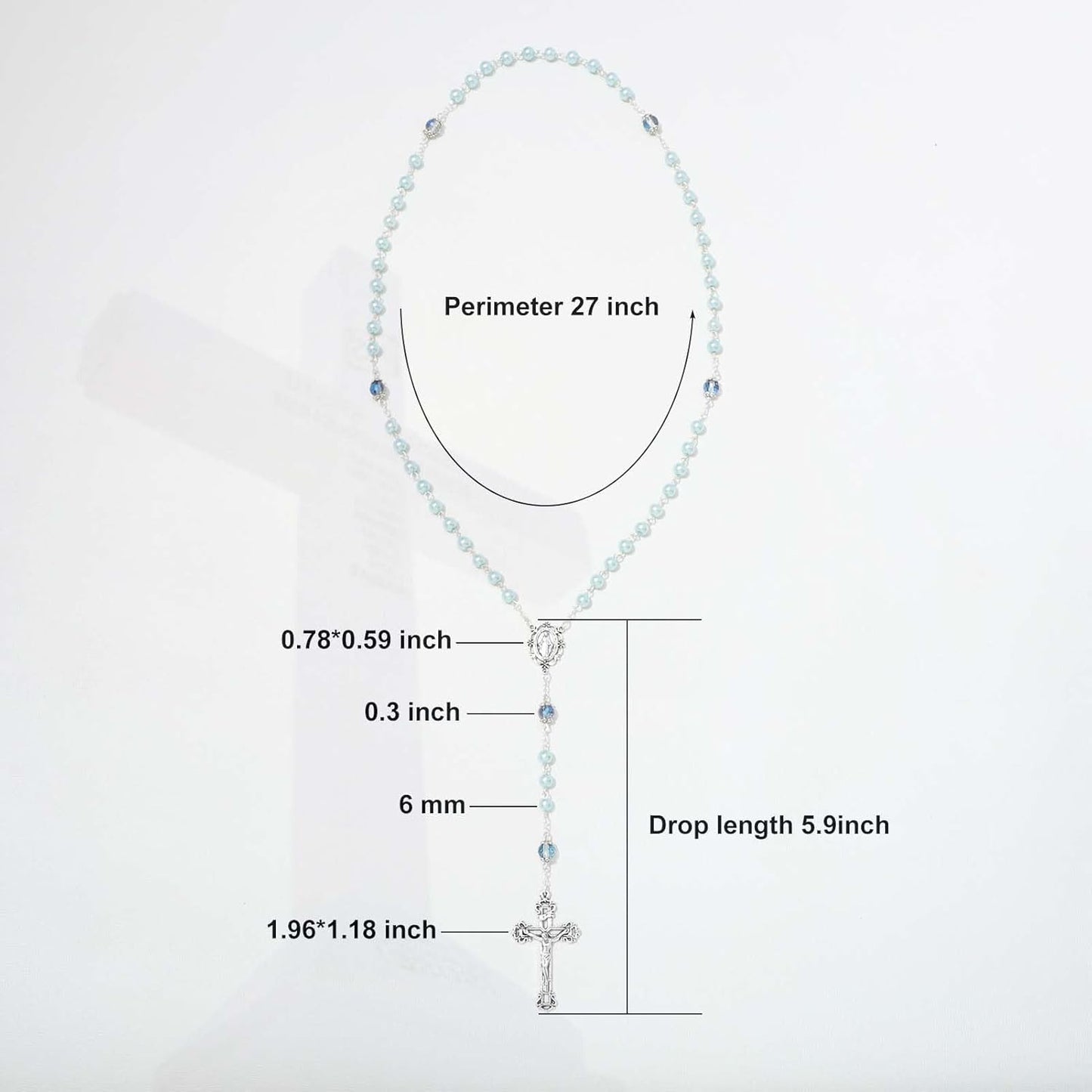 6mm Pearl Rosary Beads With Crucifix - Women's Catholic Prayer Necklace, Gift Box & Pouch Included
