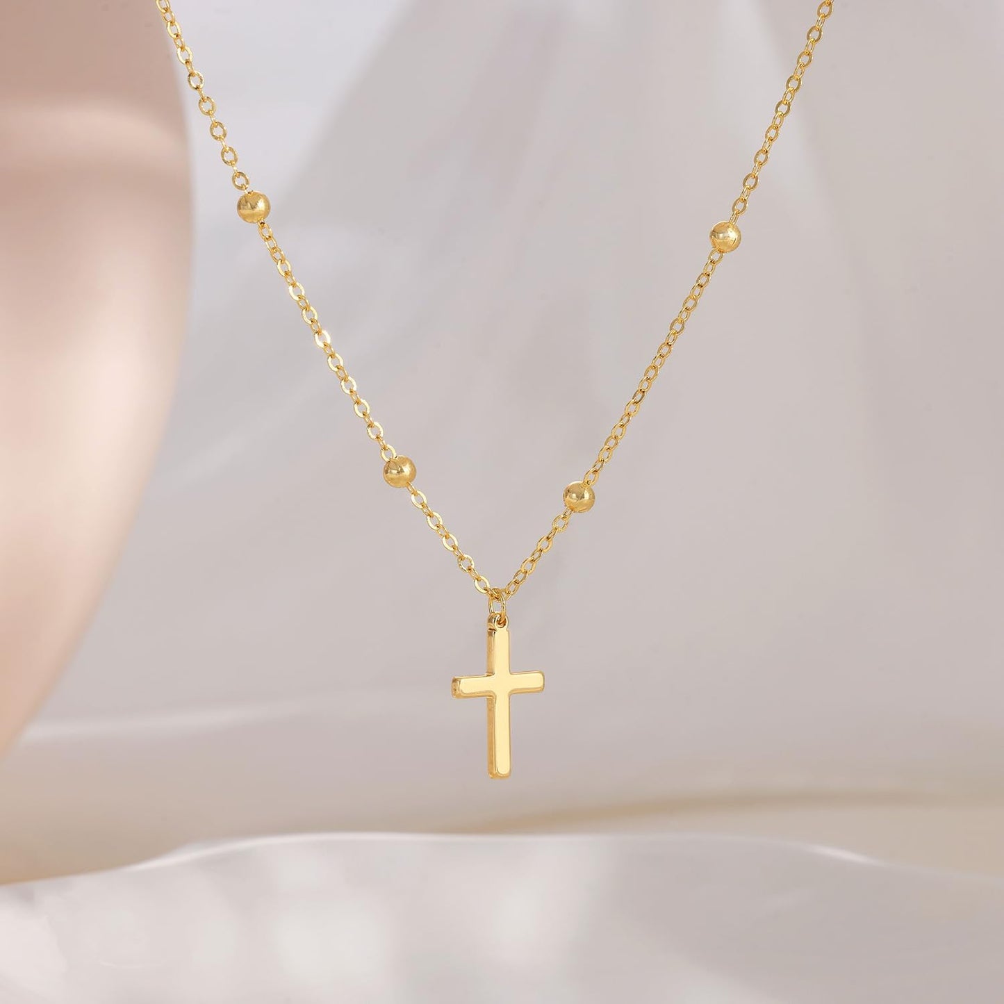 Stackable Cross Pendant Necklace: 14K Gold Plated Simple Silver Charm Choker for Her, Women and Teens
