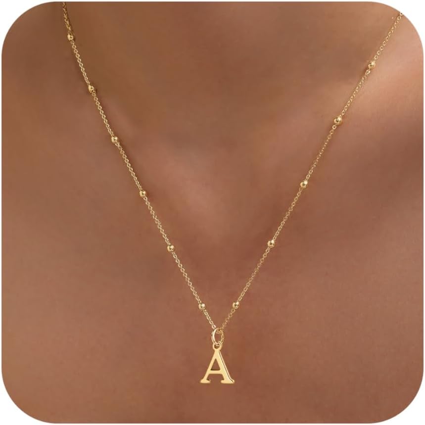 Women's Dainty 14k Gold Plated A-Z Initial Letter Pendant Choker Necklace - Non Tarnish Trendy Jewelry Gift