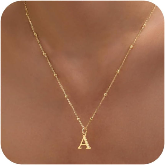 Women's Dainty 14k Gold Plated A-Z Initial Letter Pendant Choker Necklace - Non Tarnish Trendy Jewelry Gift