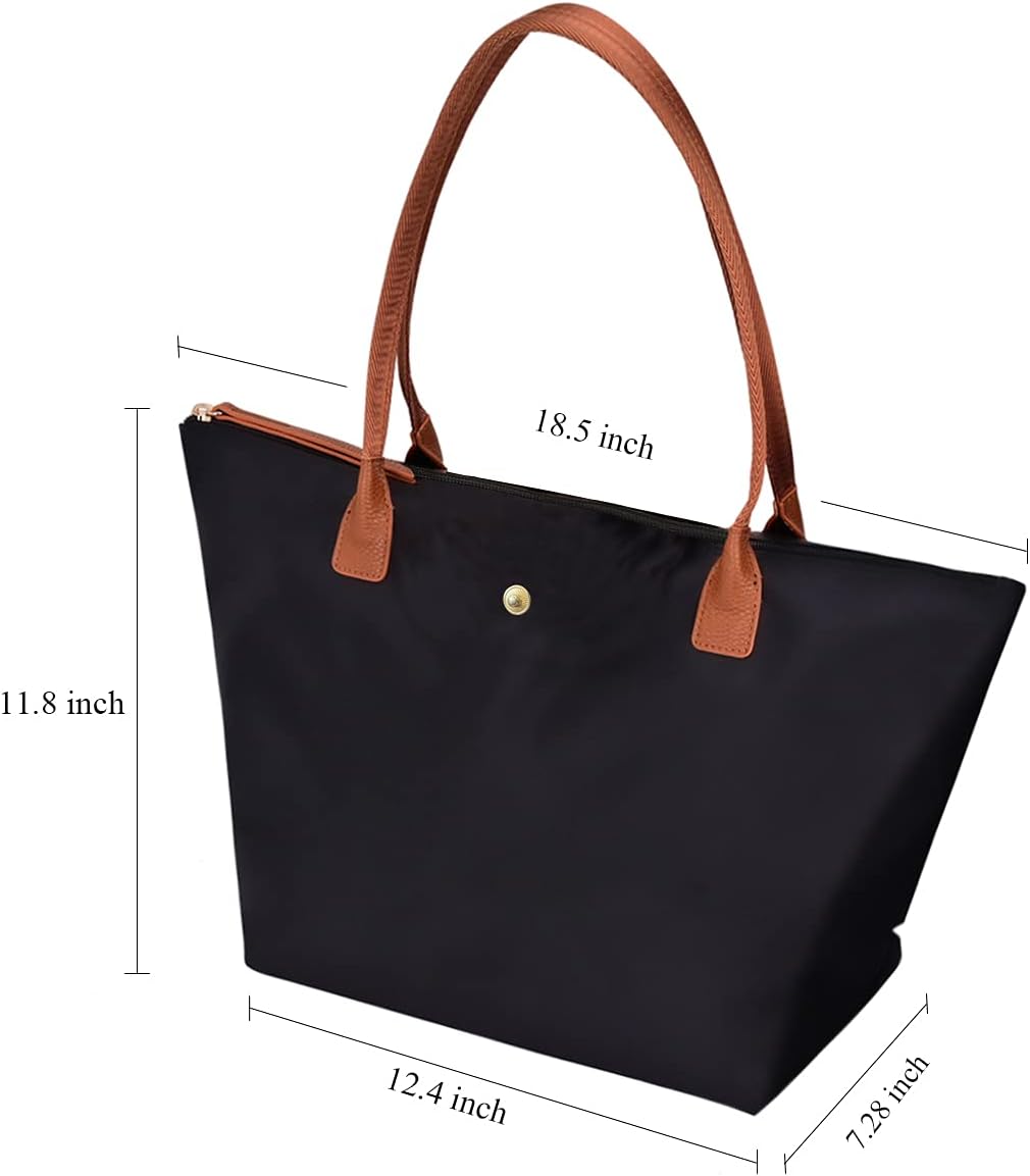 Shoulder Tote Bag for Women, Nylon Top-Handle Purse, Foldable Weekend Hobo Handbag