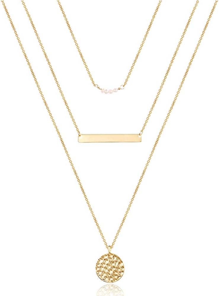 Handmade 14K Gold Plated Choker Set - Layered Y-Pendant & Disc Necklace, Adjustable