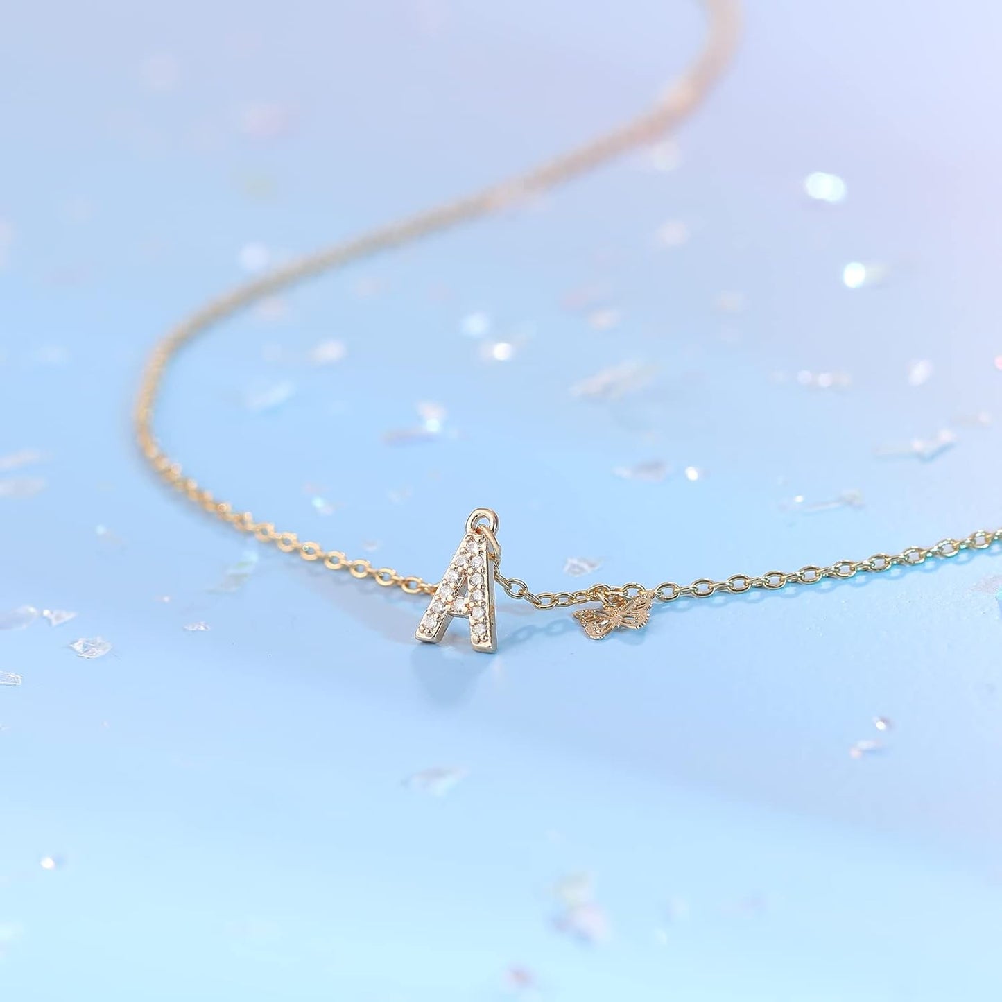 Dainty Initial Necklace Butterfly Pendant Necklace, 14K Gold Plated Cubic Zirconia Letter Dainty Necklaces Jewelry Birthday Gifts for Women
