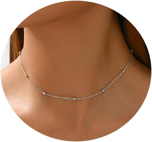 Dainty Gold Chain Necklace For Women - 18K Gold Plated Coin Disc Choker With Beaded & Paper Clip Layered Chain, Everyday Jewelry Gift